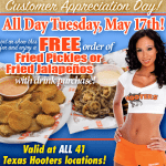 Free Fried Pickles or Jalapenos at Hooters